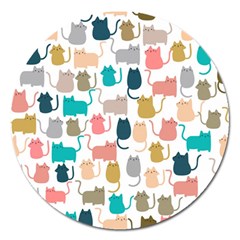 Cute Seamless Pattern Happy Kitty Kitten Cat Magnet 5  (round) by Vaneshart