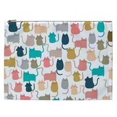 Cute Seamless Pattern Happy Kitty Kitten Cat Cosmetic Bag (xxl)