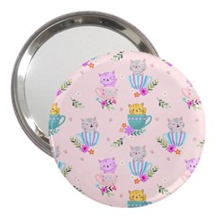 Cute Cat Coffee Cup Morning Times Seamless Pattern 3  Handbag Mirrors