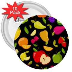 Vector Seamless Summer Fruits Pattern Black Background 3  Buttons (10 Pack)  by Vaneshart