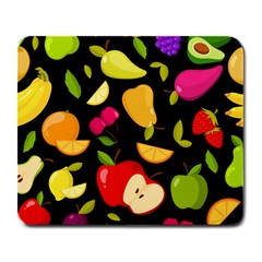 Vector Seamless Summer Fruits Pattern Black Background Large Mousepads