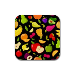 Vector Seamless Summer Fruits Pattern Black Background Rubber Coaster (square)  by Vaneshart