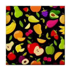Vector Seamless Summer Fruits Pattern Black Background Face Towel by Vaneshart