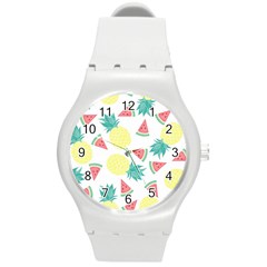 Vector Seamless Pattern With Pineapples Round Plastic Sport Watch (m)