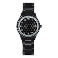 Black Metallic Hexagon Mesh Pattern Background Stainless Steel Round Watch