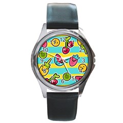 Summer Fruits Patterns Round Metal Watch