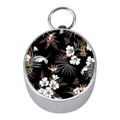 Beautiful Artistic Dark Tropical Pattern Mini Silver Compasses