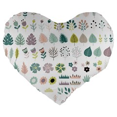 Cute Flowers Plants Big Collection Large 19  Premium Flano Heart Shape Cushions