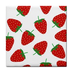 Seamless Pattern Fresh Strawberry Tile Coaster by Vaneshart