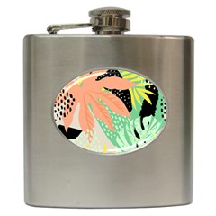 Abstract Seamless Pattern With Tropical Leaves Hand Draw Texture Vector Hip Flask (6 Oz) by Vaneshart