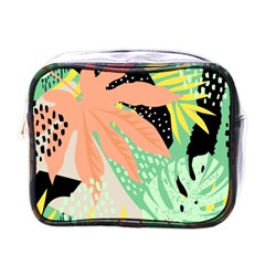 Abstract Seamless Pattern With Tropical Leaves Hand Draw Texture Vector Mini Toiletries Bag (one Side)