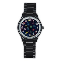 Memphis Seamless Patterns Abstract Jumble Textures Stainless Steel Round Watch