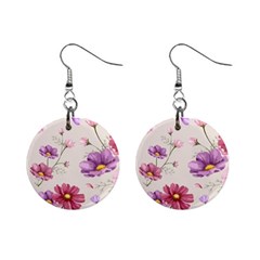 Vector Hand Drawn Cosmos Flower Pattern Mini Button Earrings