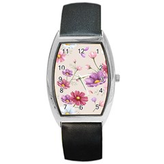 Vector Hand Drawn Cosmos Flower Pattern Barrel Style Metal Watch by Sobalvarro