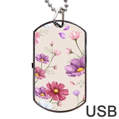 Vector Hand Drawn Cosmos Flower Pattern Dog Tag USB Flash (Two Sides)