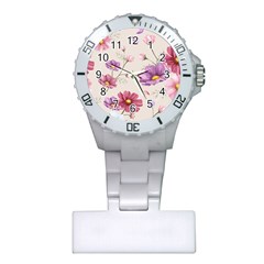 Vector Hand Drawn Cosmos Flower Pattern Plastic Nurses Watch by Sobalvarro