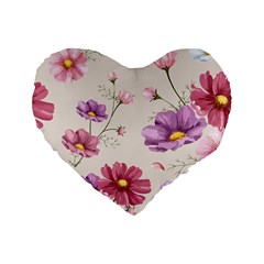 Vector Hand Drawn Cosmos Flower Pattern Standard 16  Premium Flano Heart Shape Cushions by Sobalvarro