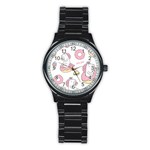 Unicorn Seamless Pattern Background Vector (1) Stainless Steel Round Watch Front
