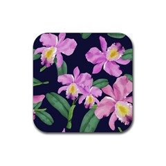 Vector Hand Drawn Orchid Flower Pattern Rubber Coaster (square)  by Sobalvarro