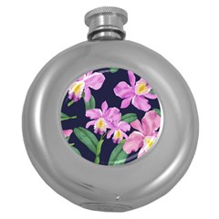 Vector Hand Drawn Orchid Flower Pattern Round Hip Flask (5 Oz) by Sobalvarro