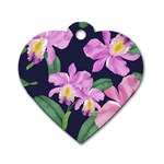 Vector Hand Drawn Orchid Flower Pattern Dog Tag Heart (Two Sides) Front