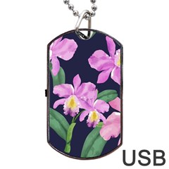 Vector Hand Drawn Orchid Flower Pattern Dog Tag Usb Flash (two Sides) by Sobalvarro