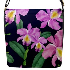 Vector Hand Drawn Orchid Flower Pattern Flap Closure Messenger Bag (s) by Sobalvarro