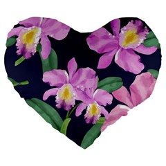 Vector Hand Drawn Orchid Flower Pattern Large 19  Premium Flano Heart Shape Cushions by Sobalvarro