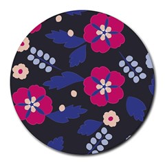 Vector Seamless Flower And Leaves Pattern Round Mousepads by Sobalvarro