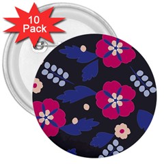 Vector Seamless Flower And Leaves Pattern 3  Buttons (10 Pack)  by Sobalvarro