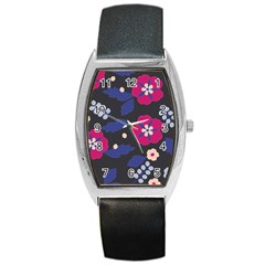 Vector Seamless Flower And Leaves Pattern Barrel Style Metal Watch by Sobalvarro