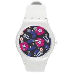 Vector Seamless Flower And Leaves Pattern Round Plastic Sport Watch (m) by Sobalvarro