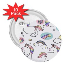 Cute Unicorns With Magical Elements Vector 2 25  Buttons (10 Pack)  by Sobalvarro