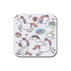 Cute Unicorns With Magical Elements Vector Rubber Coaster (square)  by Sobalvarro