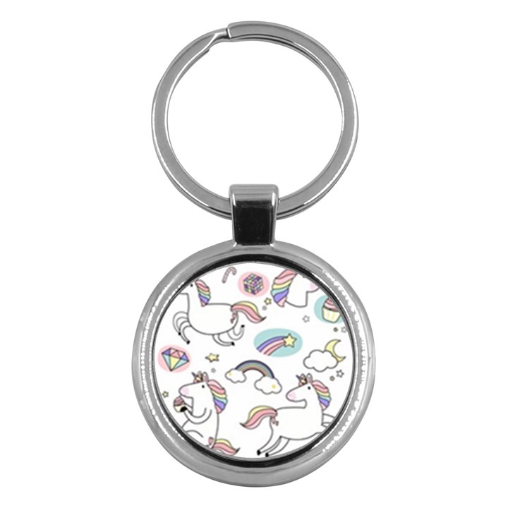 Cute Unicorns With Magical Elements Vector Key Chain (Round)