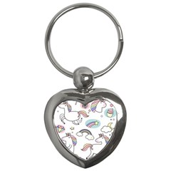 Cute Unicorns With Magical Elements Vector Key Chain (Heart)