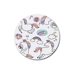 Cute Unicorns With Magical Elements Vector Rubber Coaster (round)  by Sobalvarro
