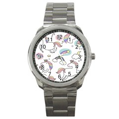 Cute Unicorns With Magical Elements Vector Sport Metal Watch by Sobalvarro