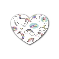 Cute Unicorns With Magical Elements Vector Rubber Coaster (heart)  by Sobalvarro