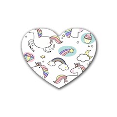 Cute Unicorns With Magical Elements Vector Heart Coaster (4 Pack)  by Sobalvarro