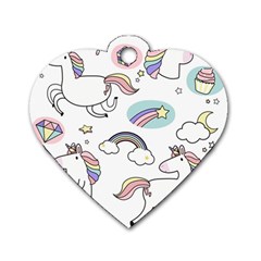 Cute Unicorns With Magical Elements Vector Dog Tag Heart (two Sides) by Sobalvarro