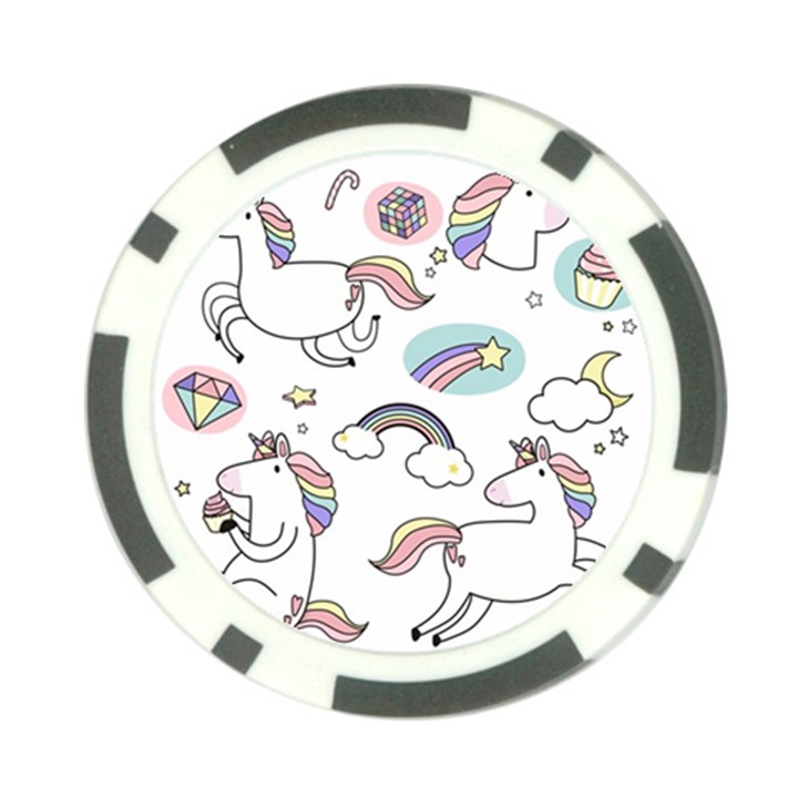 Cute Unicorns With Magical Elements Vector Poker Chip Card Guard
