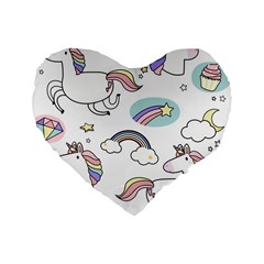 Cute Unicorns With Magical Elements Vector Standard 16  Premium Heart Shape Cushions by Sobalvarro