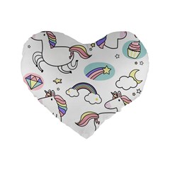 Cute Unicorns With Magical Elements Vector Standard 16  Premium Flano Heart Shape Cushions by Sobalvarro