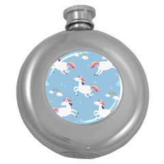 Unicorn Seamless Pattern Background Vector (2) Round Hip Flask (5 Oz) by Sobalvarro