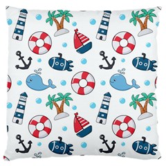 Seamless Pattern Nautical Icons Cartoon Style Large Cushion Case (two Sides) by Vaneshart