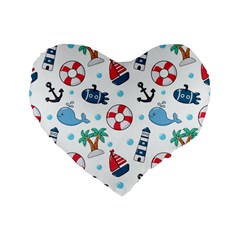 Seamless Pattern Nautical Icons Cartoon Style Standard 16  Premium Flano Heart Shape Cushions