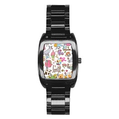 Set Kawaii Doodles Stainless Steel Barrel Watch