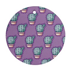 Seamless Pattern Patches Cactus Pots Plants Ornament (round) by Vaneshart