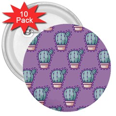 Seamless Pattern Patches Cactus Pots Plants 3  Buttons (10 Pack) 